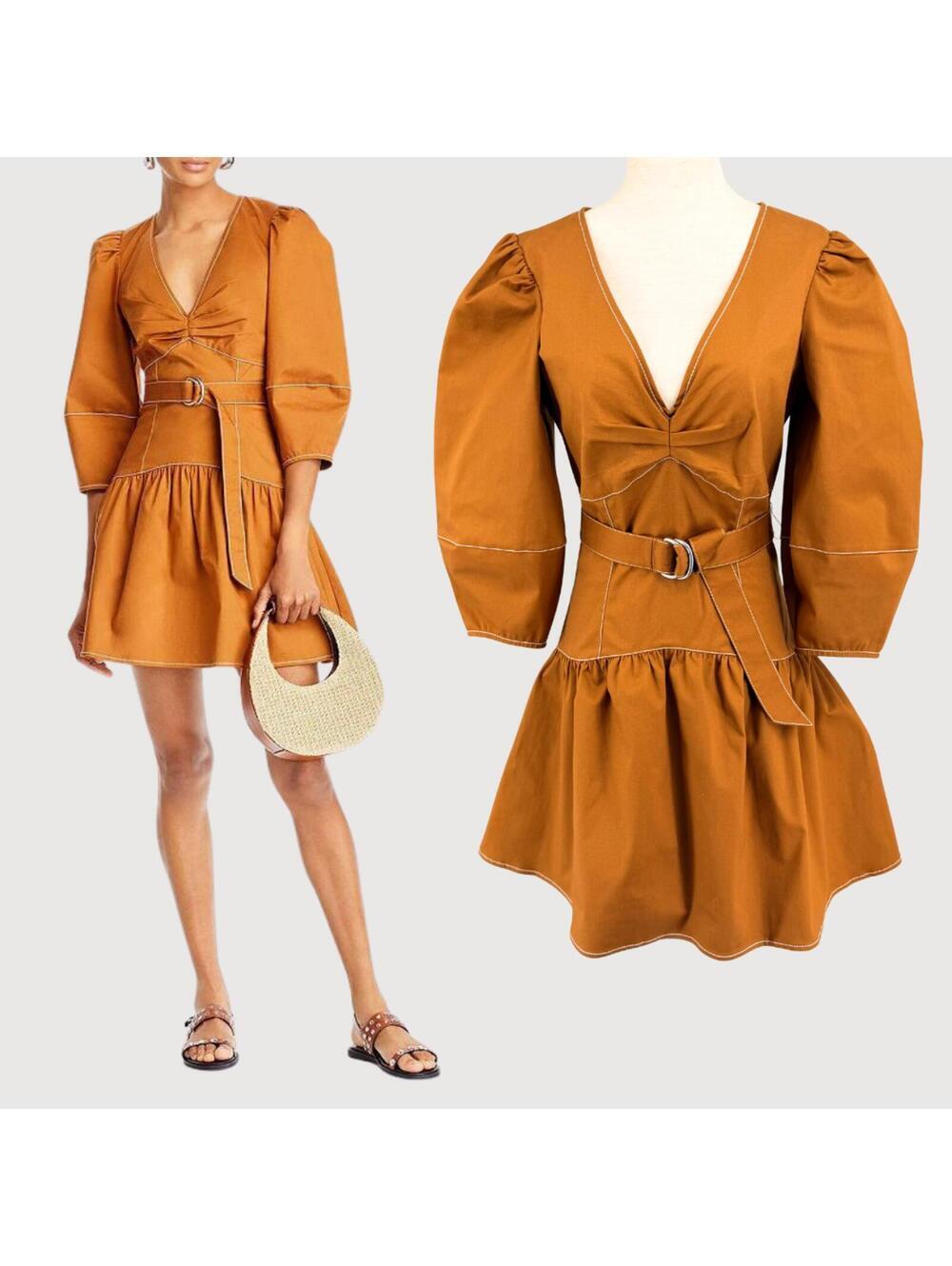 Cinq à Sept Siene Belted Mini Dress Camel 4 NWT